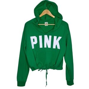 Victoria Secret Pink Green Spell out Hoodie Cinched Waist Medium